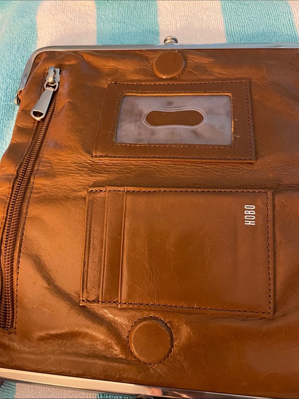 HOBO International Lauren Double Frame Vintage Cognac Leather Wallet - Picture 3 of 4